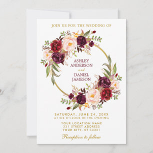 Invitation Couronne florale de Bourgogne à l'aquarelle mariag