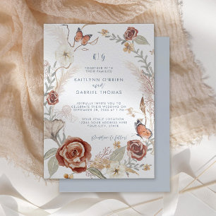 Invitation Couronne florale de fleurs sauvages bleues Papillo