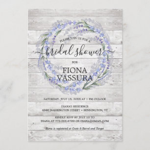 Invitation Couronne florale de lavande en bois rustique pour 