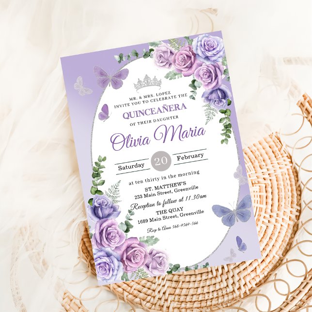 Invitation Couronne florale de lilas violet Quinceañera Papil (Créateur téléchargé)