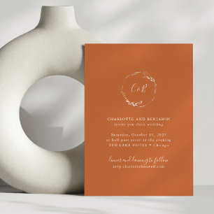 Invitation Couronne florale de monogramme orange brûlé pour m