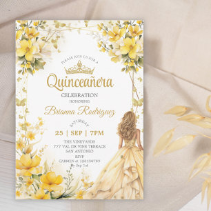 Invitation Couronne florale de papillon de Tiara jaune doré Q