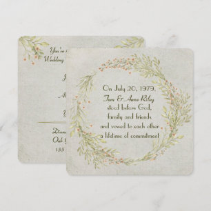 Invitation Couronne florale de pêche et de vert Renouvellemen