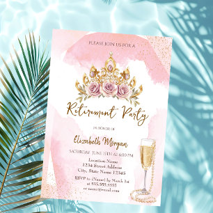 Invitation Couronne florale de retraite Perles et Prosecco