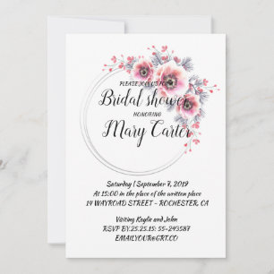 Invitation Couronne florale délicate, anémones roses