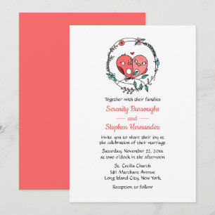 Invitation Couronne florale d'oiseaux Rose Oiseaux de l'amour