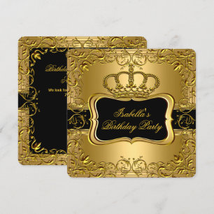 Invitation Couronne Florale Élégante Noir Or Anniversaire 2