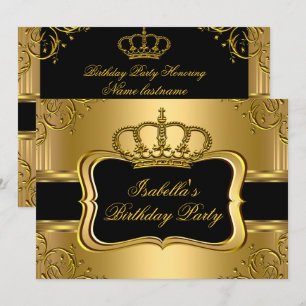 Invitation Couronne Florale Élégante Noir Or Anniversaire 3