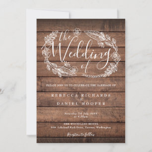 Invitation Couronne florale en bois rustique pour mariage ave