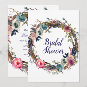 Invitation Couronne florale en branches rustiques Mariage mod