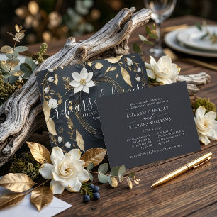 Invitation Couronne florale en or blanc pour dîner de répétit