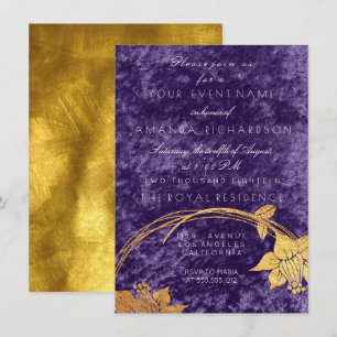 Invitation Couronne florale en velours violet or ultra violet