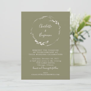 Invitation Couronne florale minimale Olive poussiéreuse Écrit