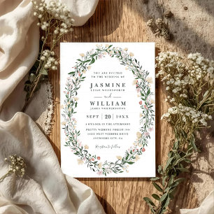 Invitation Couronne florale ovale de fleurs sauvages Code QR