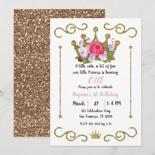 Invitation Couronne florale pailletée or 1 UN 1er anniversair