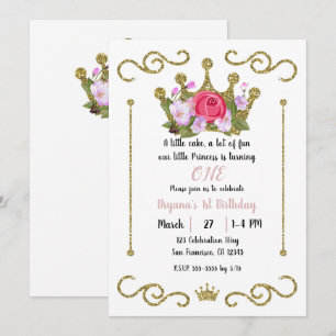 Invitation Couronne florale pailletée or 1 UN 1er anniversair