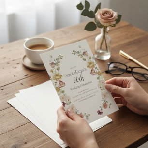 Invitation Couronne florale pastel vintage pour 60e anniversa
