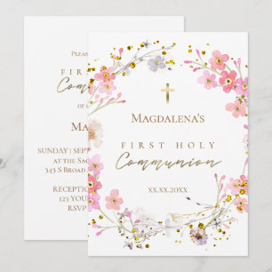 Invitation couronne florale Première Sainte Communion 