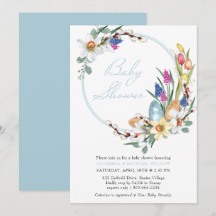 Invitation Couronne florale printanière et Baby Shower sur le