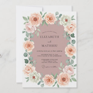 Invitation Couronne florale romantique Rose poussiéreuse pour