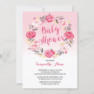 Invitation Couronne florale rose jolie Fête prénatale bébé fi