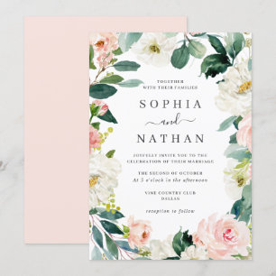 Invitation Couronne florale rose mariage