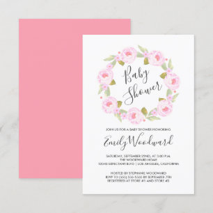 Invitation Couronne florale rose pour la baby shower