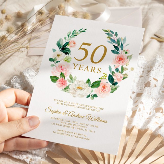 Invitation Couronne florale rose rousse 50e anniversaire du M (Créateur téléchargé)