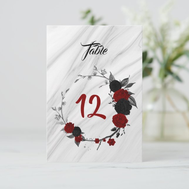 Invitation Couronne florale rouge et noire romantique numéro  (Debout devant)