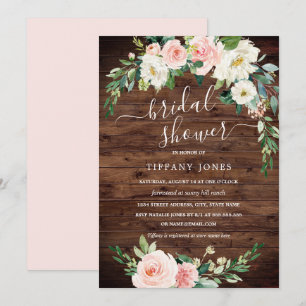 Invitation Couronne florale rustique moderne rose pour Baby S