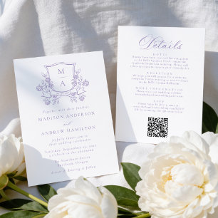 Invitation Couronne Florale Violette Élégante Robe de Mariée 
