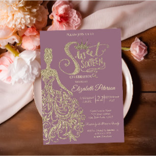 Invitation Couronne Glitter Dress Girl, Diamants Sweet 16