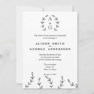 Invitation Couronne Monogramme Minimaliste Noir Et Blanc De M