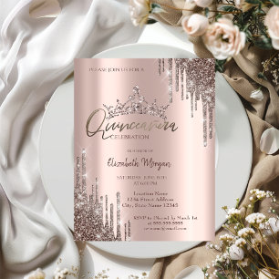 Invitation Couronne Pailletée Élégante et Cool pour Quinceañe