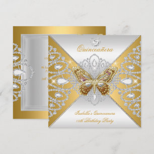 Invitation Couronne Papillon Argent Oré Quinceanera 15ème Ann