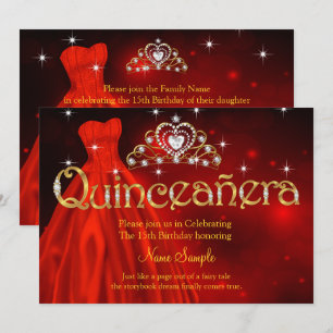 Invitation Couronne pour Robe Rouge Royale de Quinze Ans pour