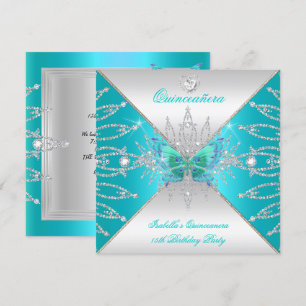 Invitation Couronne Quinceanera 15ème Papillon Argent Sarcell