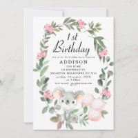 Couronne rose florale Koala Ours Anniversaire Invi