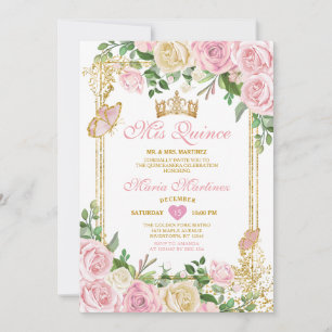 Invitation Couronne Rose Pâle Fille Quinceañera 15 Fête