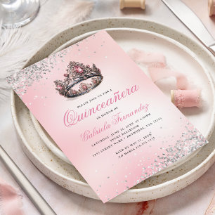 Invitation Couronne Rose Princesse Quinceañera 15e Anniversai