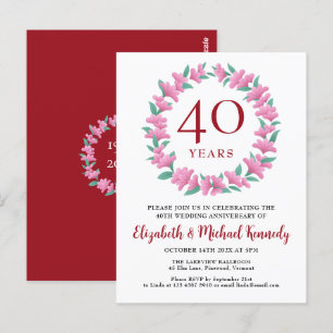 Invitation Couronne Rose Rubis Vert 40e Anniversai