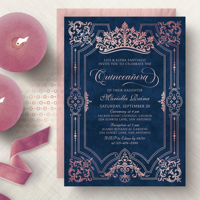 Invitation Couronne rose Tiara Elegant Quinceanera (Créateur téléchargé)