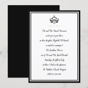 Invitation Couronne Royal Black White et Gold Mariage