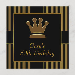 Invitation Couronne Royale Anniversaire Homme Noir Or
