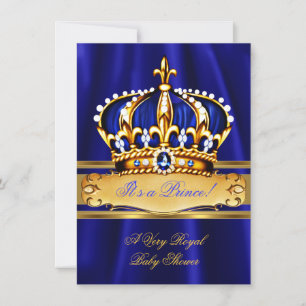 Invitation Couronne Royale Bleue et Or pour Fête Prénatale de