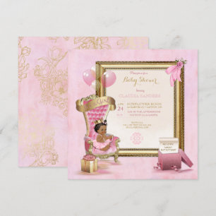 Invitation Couronne Royale de Princesse Bébé Ethnique Or Rose
