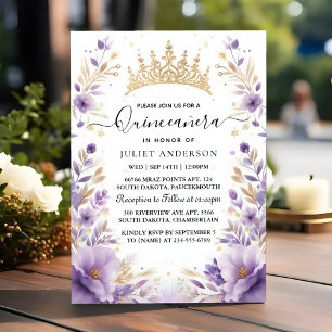 Invitation Couronne Royale d'Or Tiara Lilas Violet Clair Quin