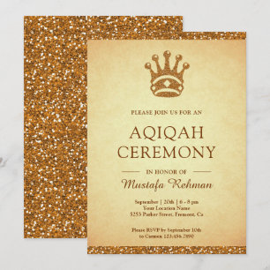Invitation Couronne Royale Dorée Vintage Pailletée Aqeeqah