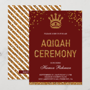 Invitation Couronne Royale Prince Aqiqah en Or Rouge