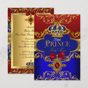 Invitation Couronne Royale Rouge Bleu Little Prince Baby Show